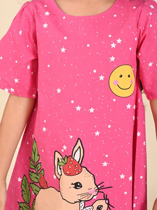 Rabit Printed Knee Length A-line Dress