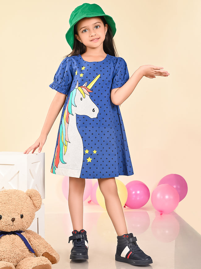 Unicorn PrinteUnicorn Printed Knee Length A-line Dressd Knee Length A-line Dress