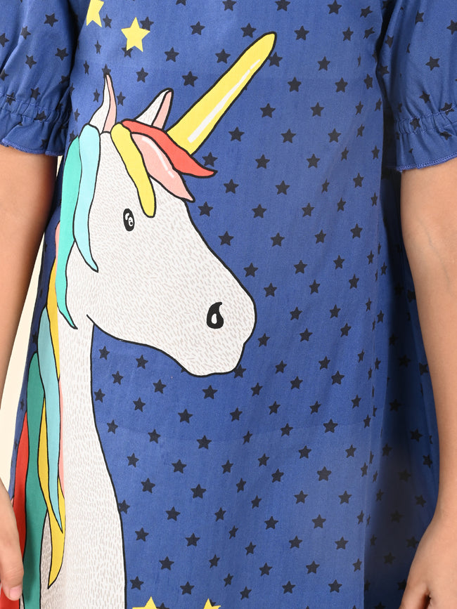 Unicorn PrinteUnicorn Printed Knee Length A-line Dressd Knee Length A-line Dress