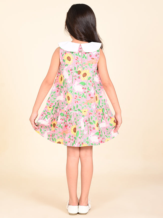 Floral Printed Sleeveless Peter Pan Collar Dropwaist Dress