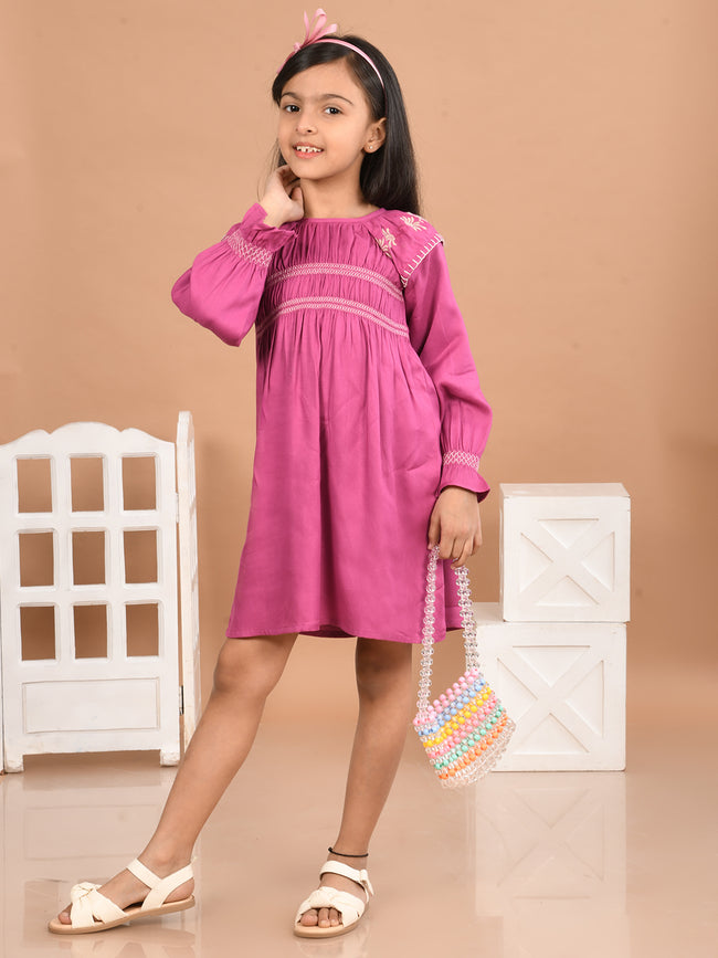 Girls Knee Length Embroidered Dress
