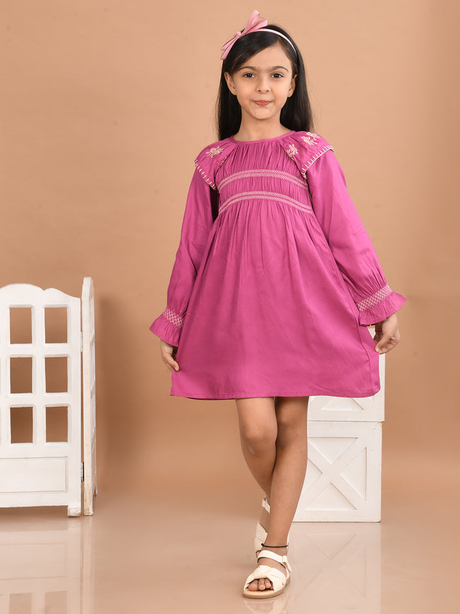 Girls Knee Length Embroidered Dress
