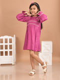 Girls Knee Length Embroidered Dress