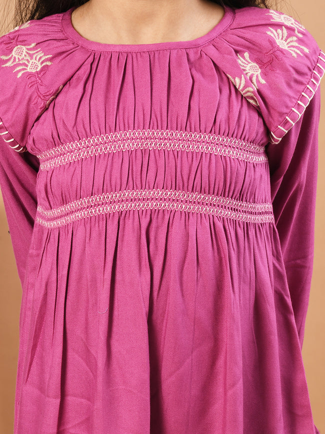 Girls Knee Length Embroidered Dress