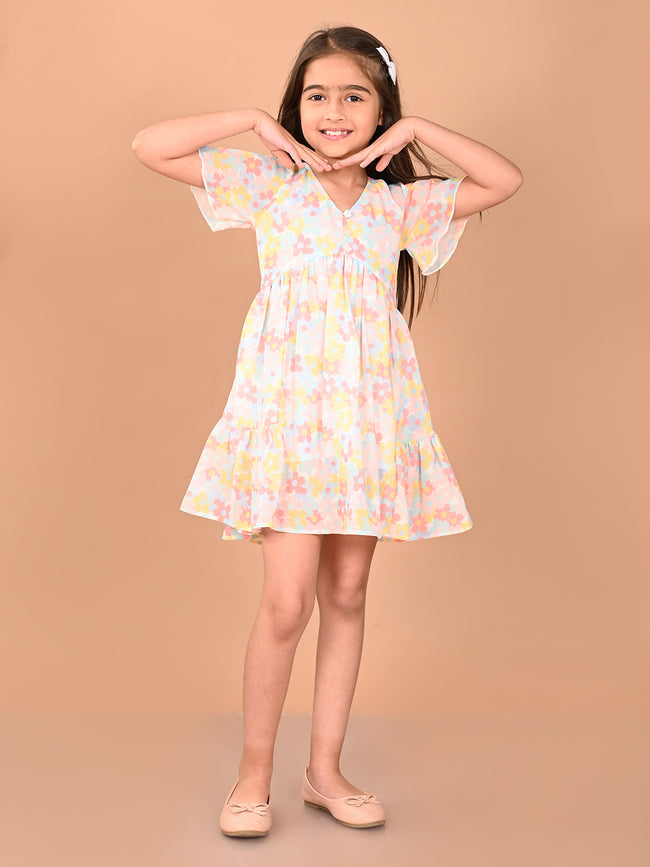 Lilpicks Fit & Flare Multi Colour Dress for Girls