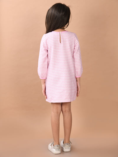 Girls Full Sleeves Mini Checkered Pattern Dress