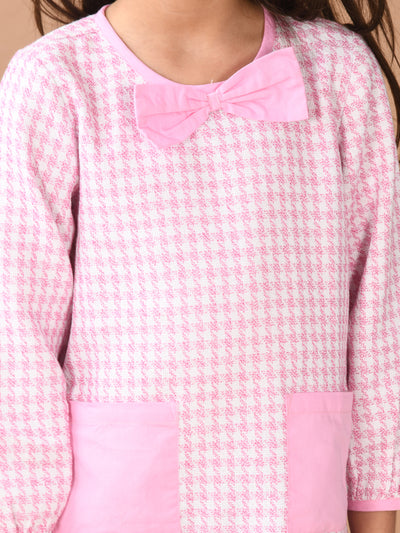 Girls Full Sleeves Mini Checkered Pattern Dress