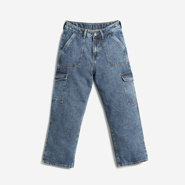 Girls Regular Fit Cargo Denim Jeans