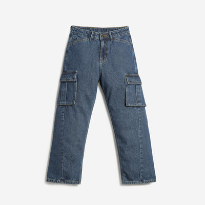 Girls Regular Fit Cargo Denim Jeans