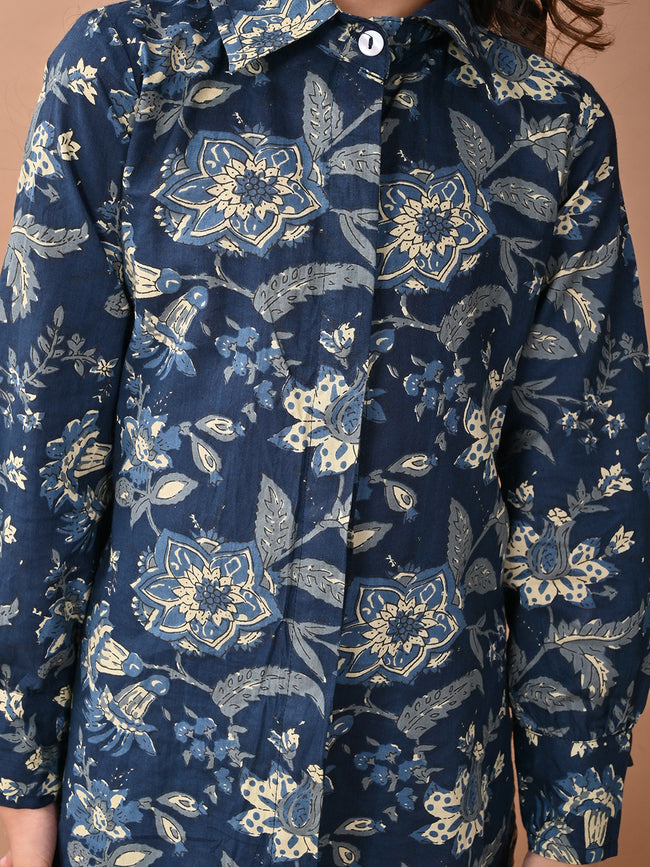 Floral Printed Full Sleeves Shirt Top with Shorts