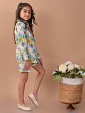 Floral Printed Full Sleeves Shirt Top with Shorts
