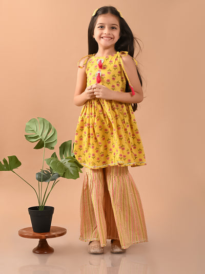 Ethnic Motif Printed Sleeveless Empire Kurta Sharara Set