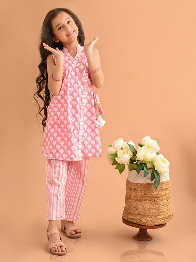 Ethnic Motif Printed Sleeveless Angrakha Kurta Palazzo Set