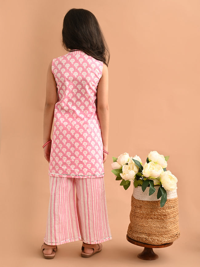 Ethnic Motif Printed Sleeveless Angrakha Kurta Palazzo Set
