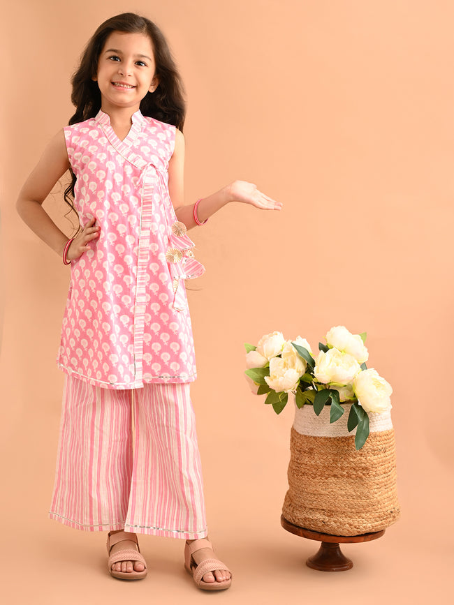 Ethnic Motif Printed Sleeveless Angrakha Kurta Palazzo Set