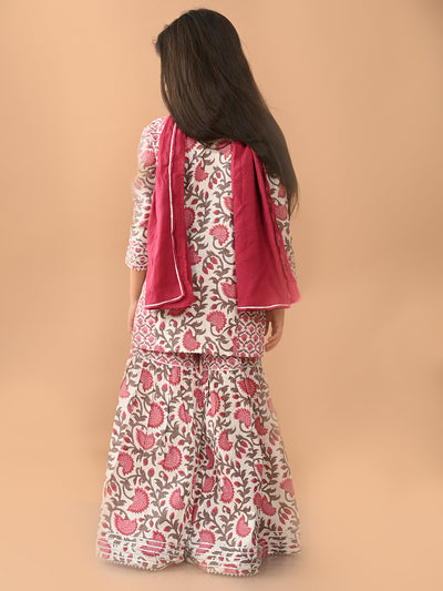 Floral Printed Gota Patti Embellished Empire Kurta Sharara Set with Dupatta