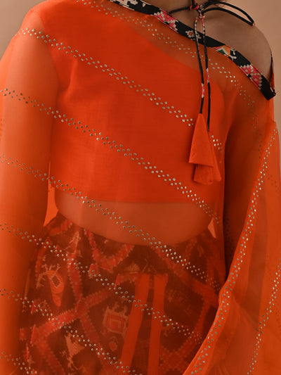 One Shoulder Stylish Top Dhoti Set with Tie-up Shrug