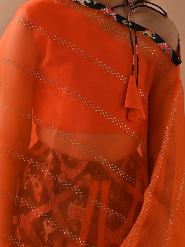 One Shoulder Stylish Top Dhoti Set with Tie-up Shrug