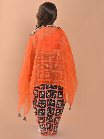 One Shoulder Stylish Top Dhoti Set with Tie-up Shrug