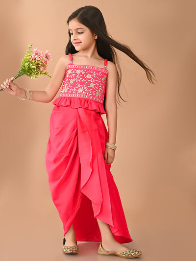 Embroidered Sleeveless Top with Stylish Dhoti Set