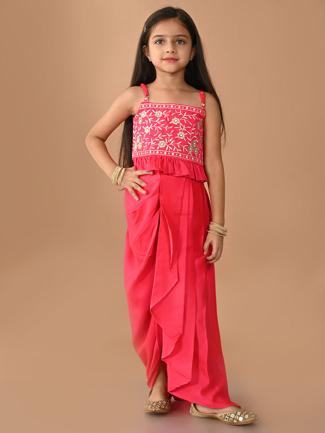 Embroidered Sleeveless Top with Stylish Dhoti Set