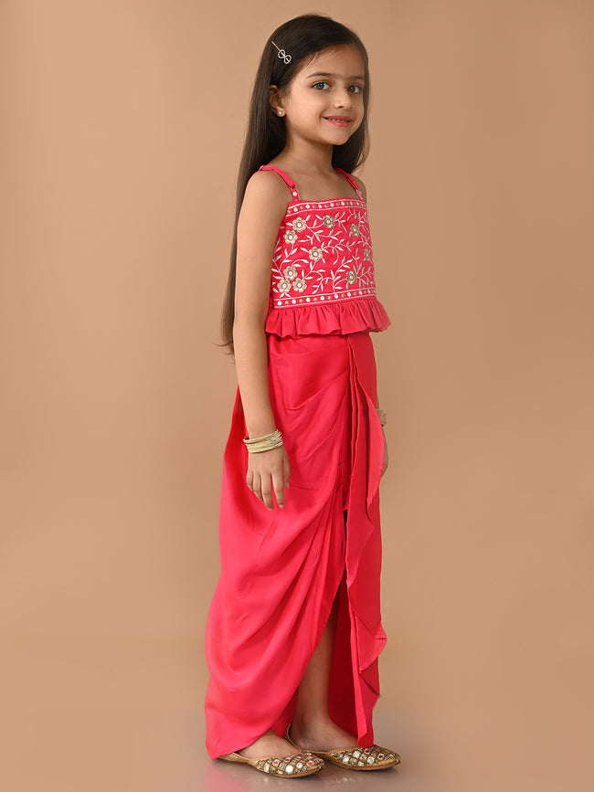 Embroidered Sleeveless Top with Stylish Dhoti Set