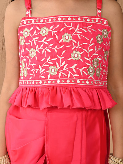 Embroidered Sleeveless Top with Stylish Dhoti Set