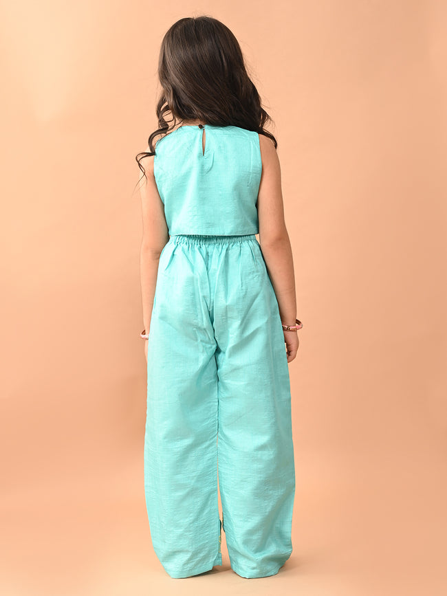 Floral Embroidered Sleeveless Top Palazzo Set