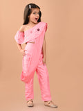 One Shoulder Embroidered Top with Trouser Pant & Attached Dupatta