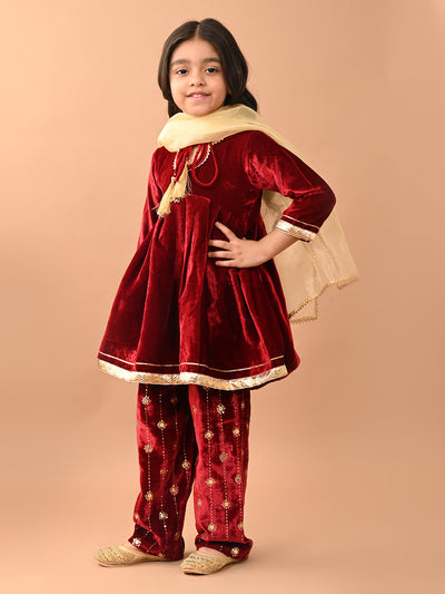 Gota Patti Embellished Empire Kurta Palazzo Set with Dupatta