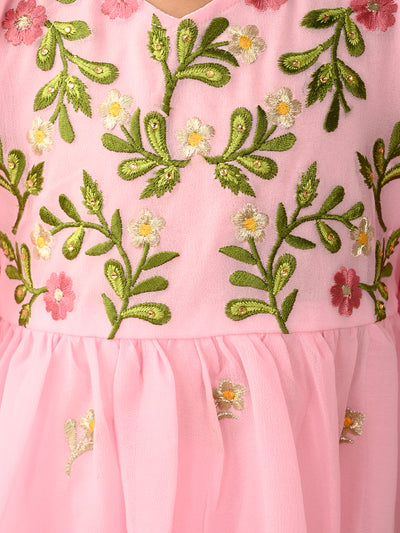 Floral Embroidered Balloon Sleeves Empire Kurta with Sharara Set