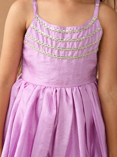 Solid Gota Patti Embellished Sleeveless Empire Kurta Sharara Set with Dupatta