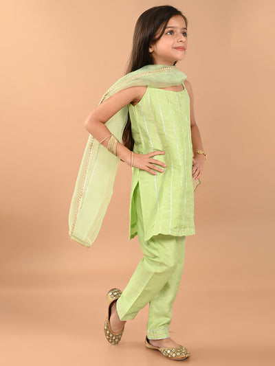 Gota Patti Embellished Sleeveless Kurta Palazzo Set with Dupatta
