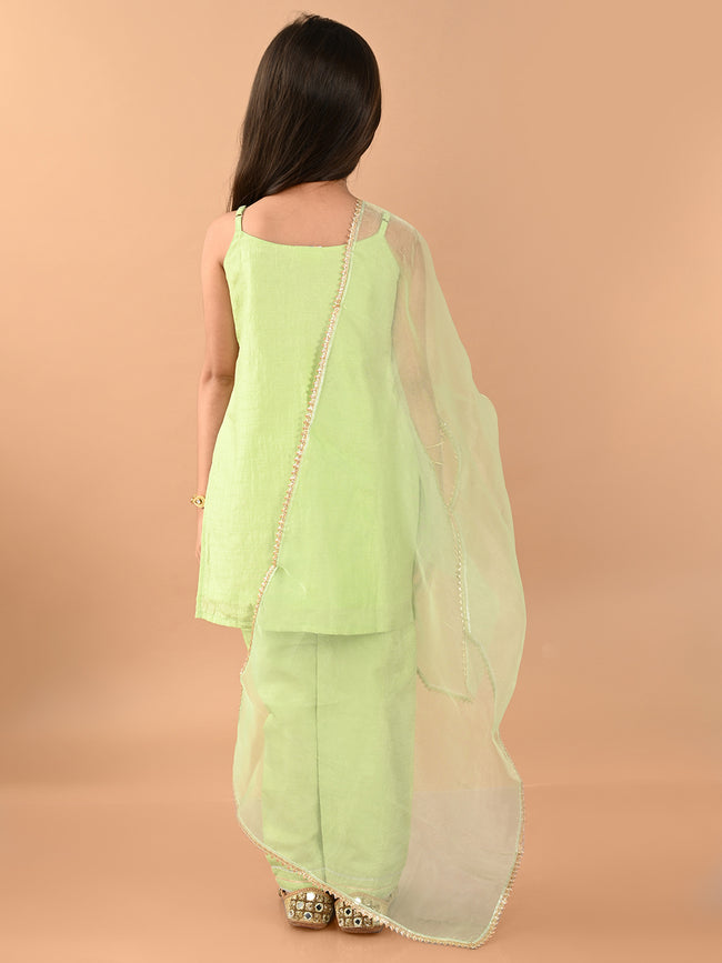 Gota Patti Embellished Sleeveless Kurta Palazzo Set with Dupatta