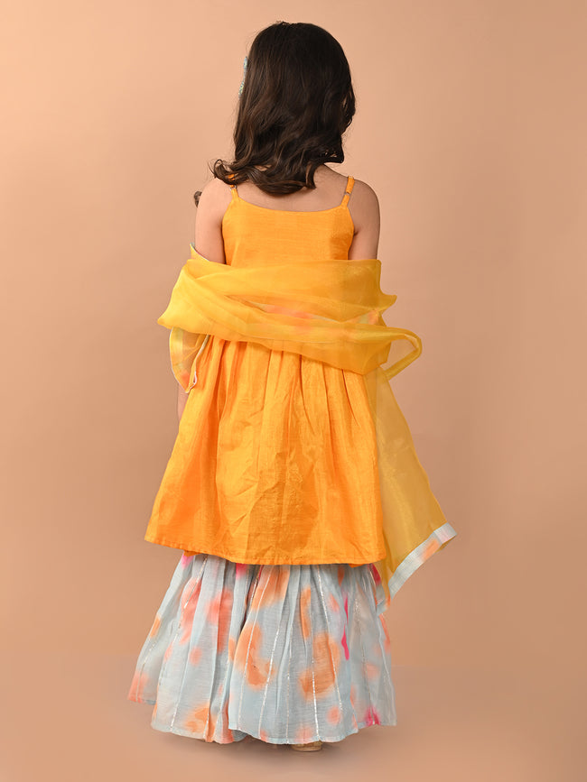 Mirror Embellished Sleeveless Empire Kurta Sharara Set with Dupatta