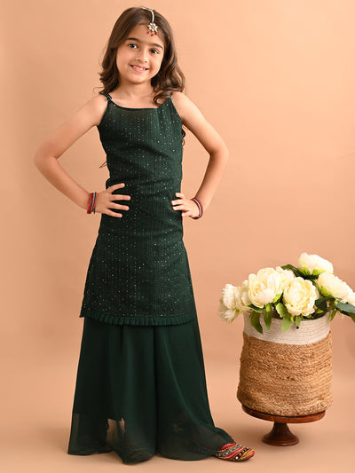 Sequin Embellished Sleeveless Straight Kurta Sharara Set