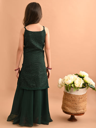 Sequin Embellished Sleeveless Straight Kurta Sharara Set