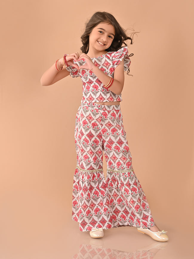 Ethnic Motif Printed Gota Patti Embellished Top Sharara Set
