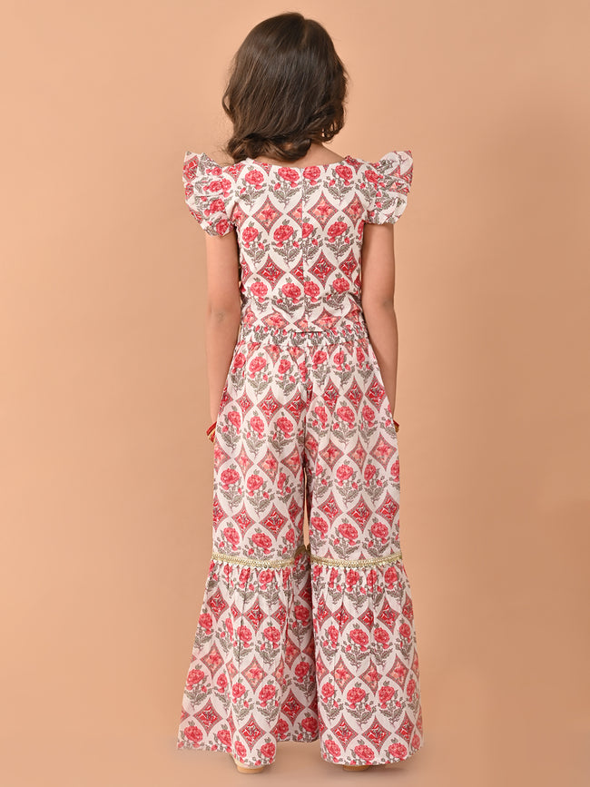 Ethnic Motif Printed Gota Patti Embellished Top Sharara Set