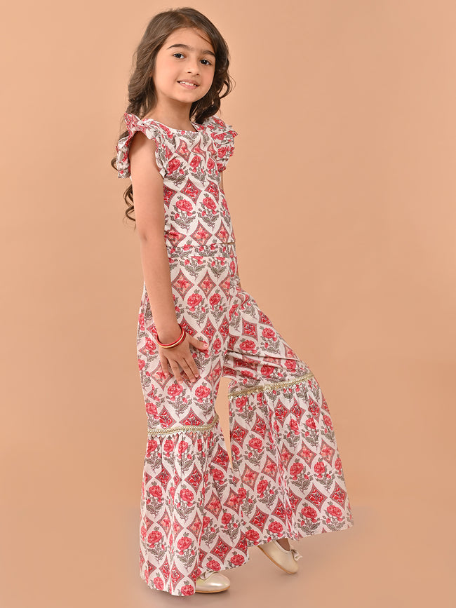 Ethnic Motif Printed Gota Patti Embellished Top Sharara Set