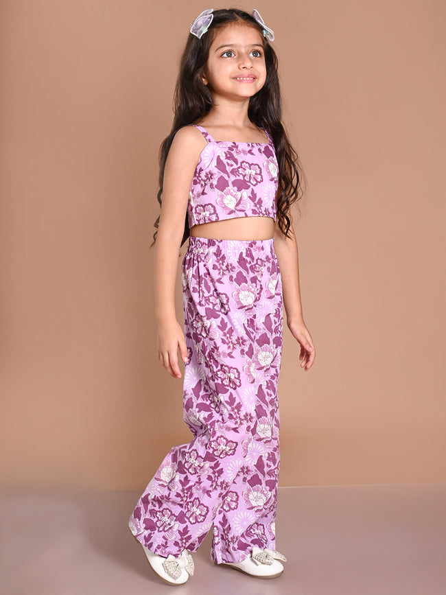 Floral Printed Back Knot Sleeveless Crop Top with Palazzo Set