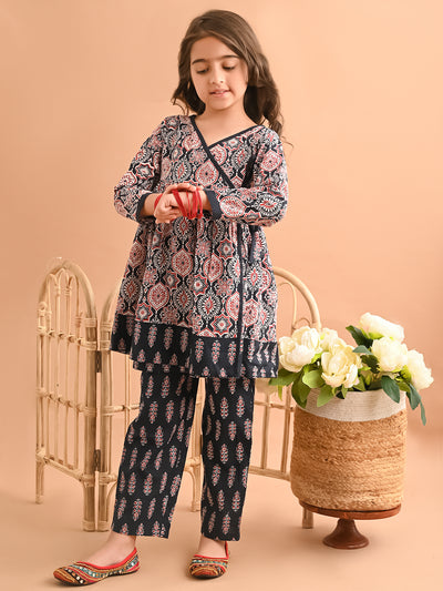 Ethnic Motif Printed Peplum Angrakha Kurta Palazzo Set