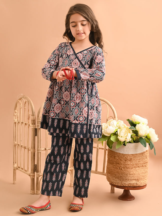 Ethnic Motif Printed Peplum Angrakha Kurta Palazzo Set