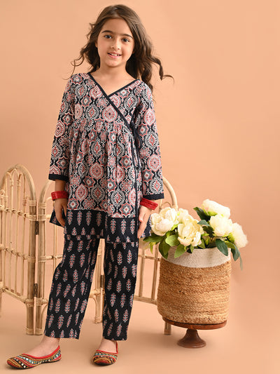 Ethnic Motif Printed Peplum Angrakha Kurta Palazzo Set