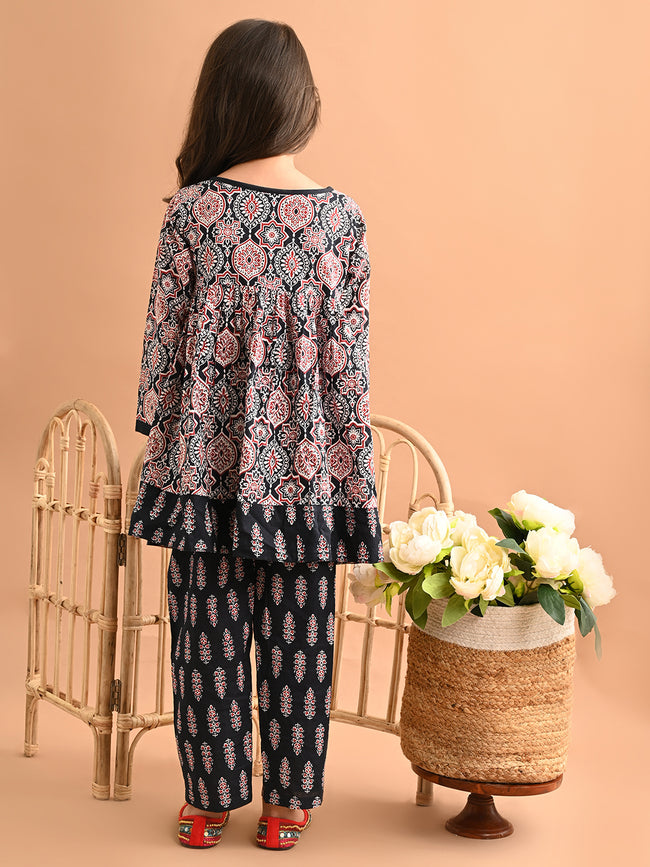 Ethnic Motif Printed Peplum Angrakha Kurta Palazzo Set