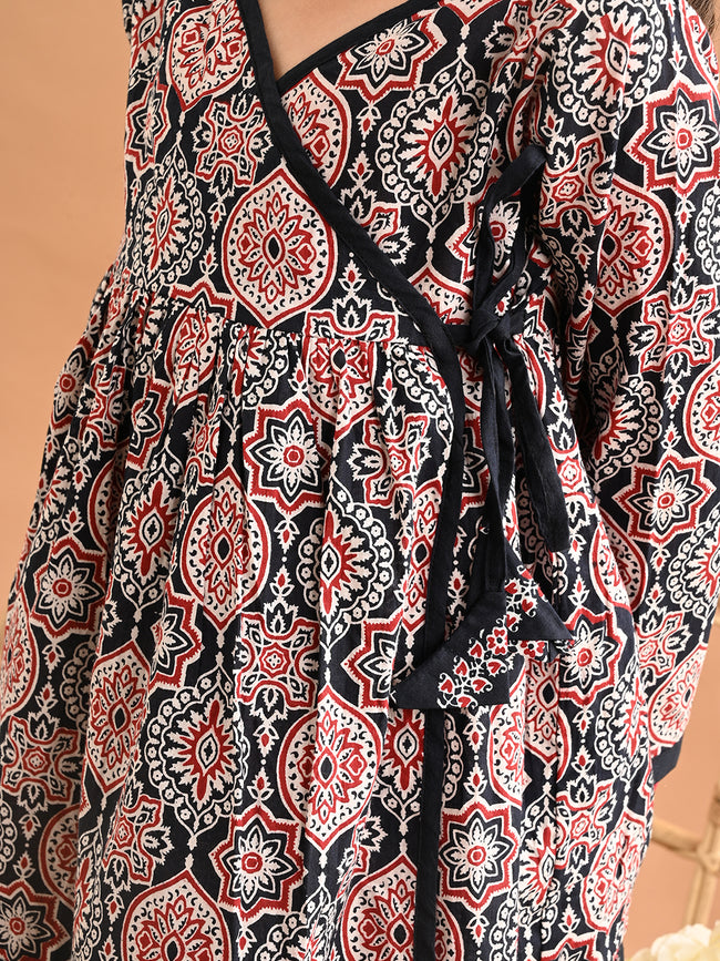 Ethnic Motif Printed Peplum Angrakha Kurta Palazzo Set