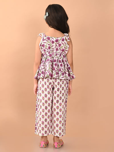Ethnic Motif Printed Peplum Strappy Top Palazzo Set