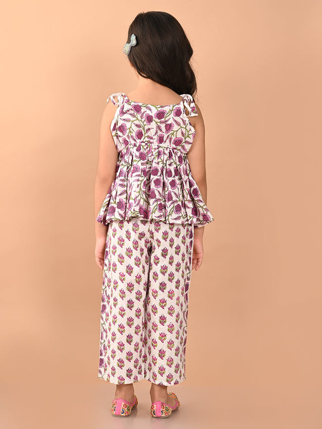 Ethnic Motif Printed Peplum Strappy Top Palazzo Set