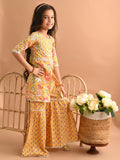 Ethnic Motif Printed Front Cut Straight Kurta Sharara Set