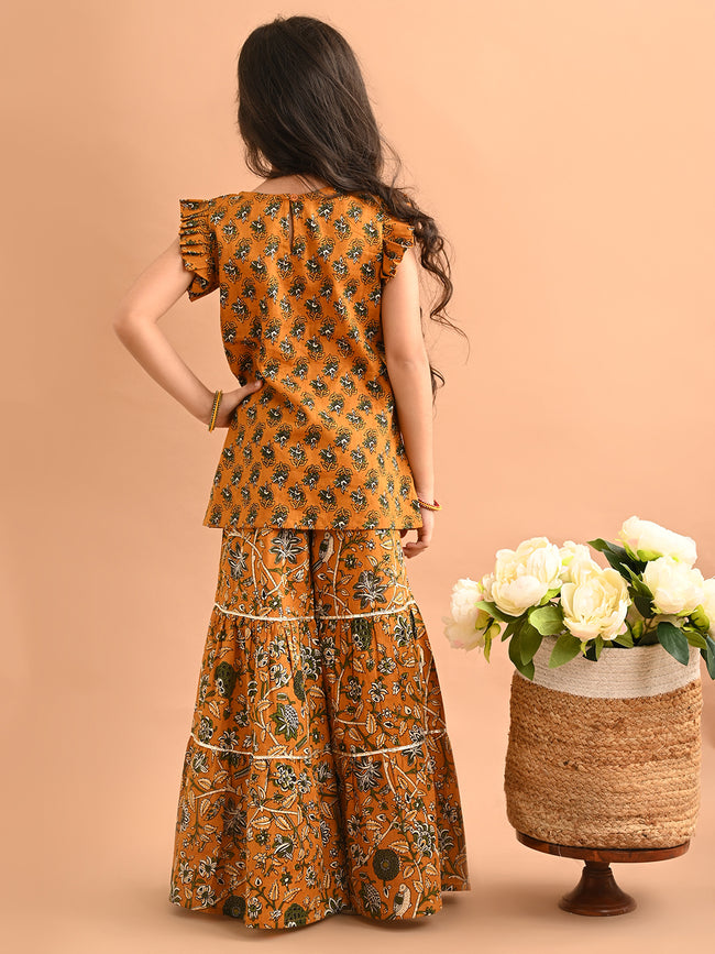 Ethnic Motif Printed Tassel Straight Kurta Sharara Set